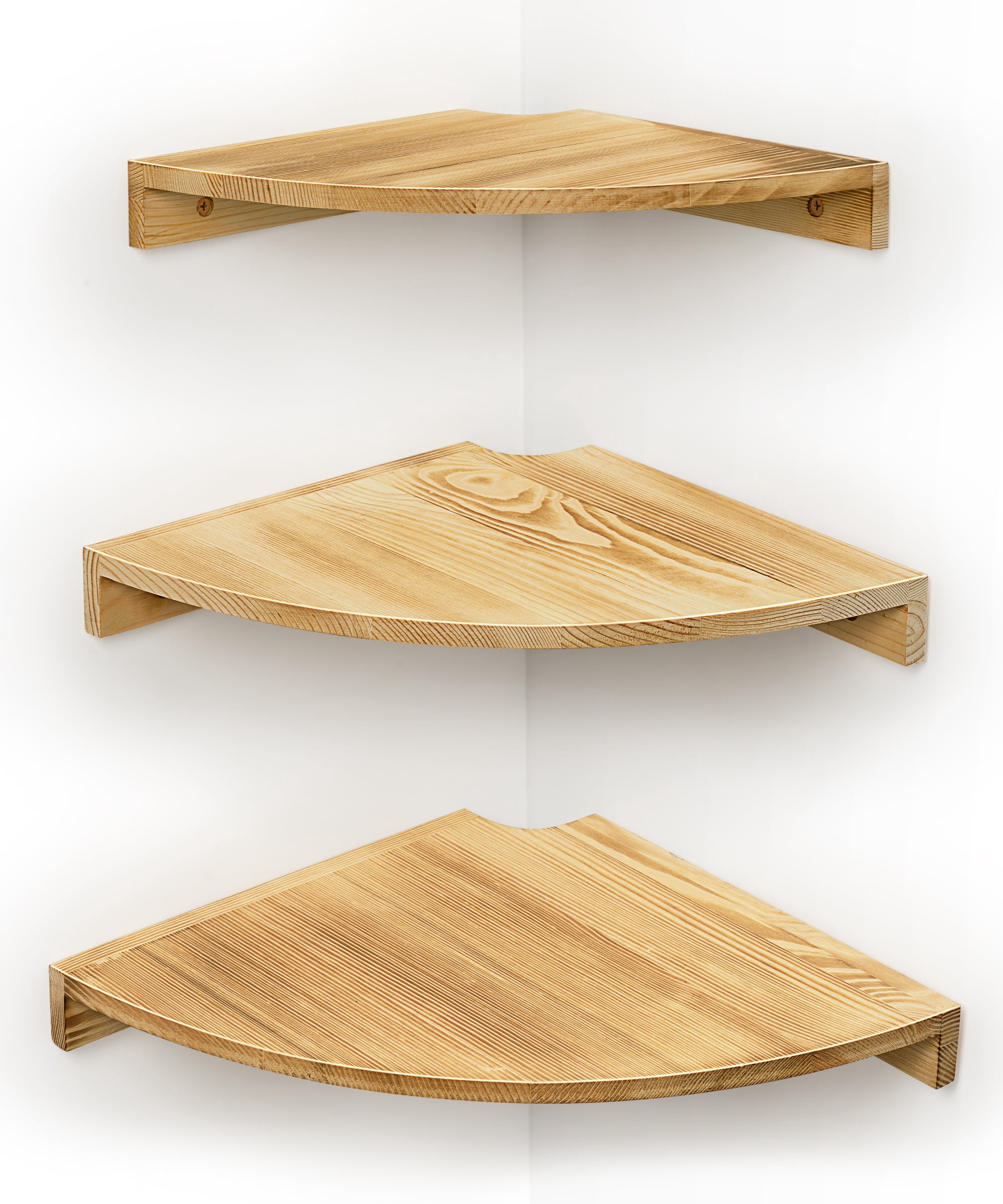 Afuly Floating Corner Shelf for Wall, Large Corner Shelves Solid Pine Wood Wall Mounted Corner Shelf With Cord Hole, 3 Set (10.8In/11.4In/12In)