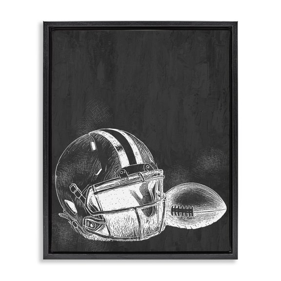 Stupell Industries Contemporary Monochrome Football Helmet & Ball Black Floating Frame Canvas Art, 17 x 21, by Kim Allen