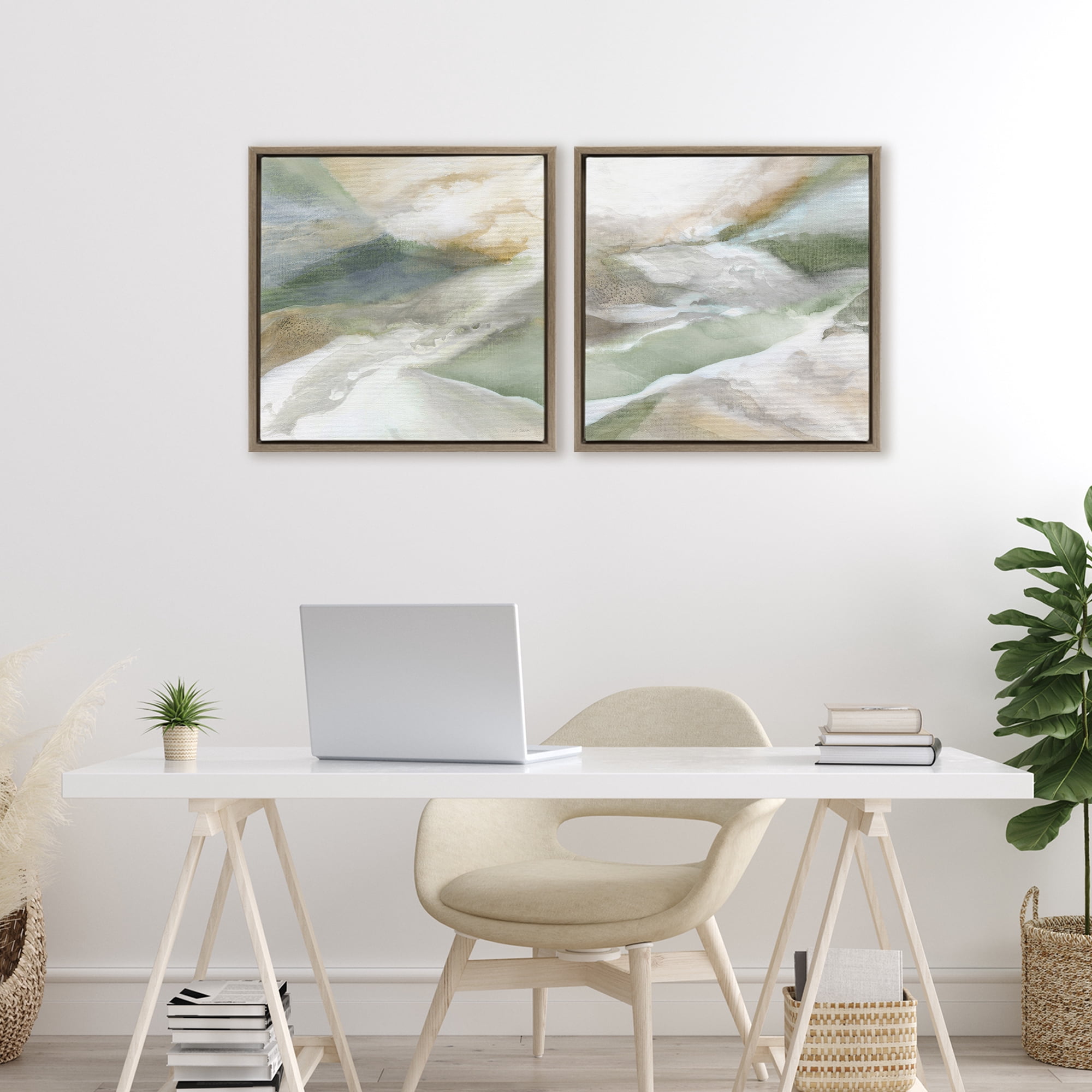 Stupell Industries Serene Misty Valley Abstraction 2 Piece Brown Framed Floater Canvas Set, design by Carol Robinson