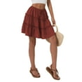 thumbnail image 2 of Women Floral Flared Short Skirt Cute High Waist Ruffle Skirt Beach Mini Skirt Orange Red L, 2 of 8