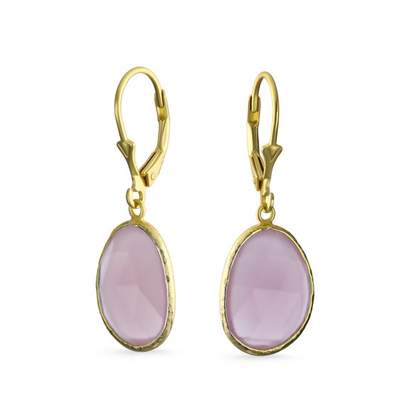 Bling Jewelry Womens Elegant Oval Pastel Stone Dangle Earrings Pink Aqua Mint Green 14K Gold-Plated