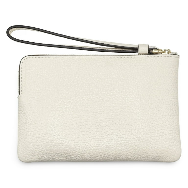 Coach Women's Small Corner Zip Wristlet in Pebbled Leather (Chalk