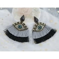 thumbnail image 2 of Multicolor Rhinestone Evil Eye Boho Dangle Tassel Earrings Wedding Party, 2 of 6