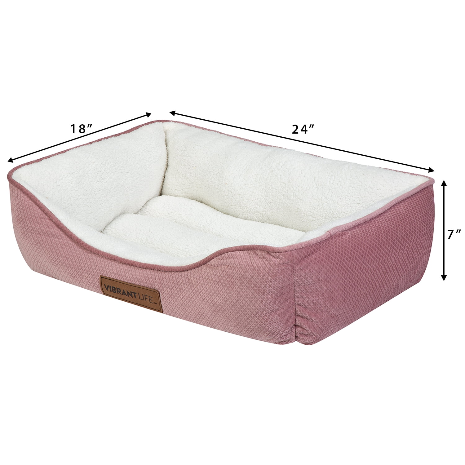 Vibrant Life Premium Plush Cuddler Pet Bed for Dogs & Cats, Machine Washable, Pink & White