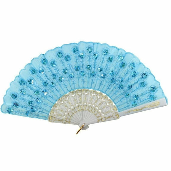 Set of 12 Hand Held Blue Folding Fans w/Gift Bags for Party Favors, Party Decor