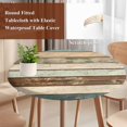 thumbnail image 3 of Farmhouse Teal Brown Round Tablecloth 45-54 Inch Round Fitted Table Cloth with Elastic Edge, Country Ombre Wooden Waterproof Table Cover Protector for Outdoor Picnic Party Dining, 3 of 6