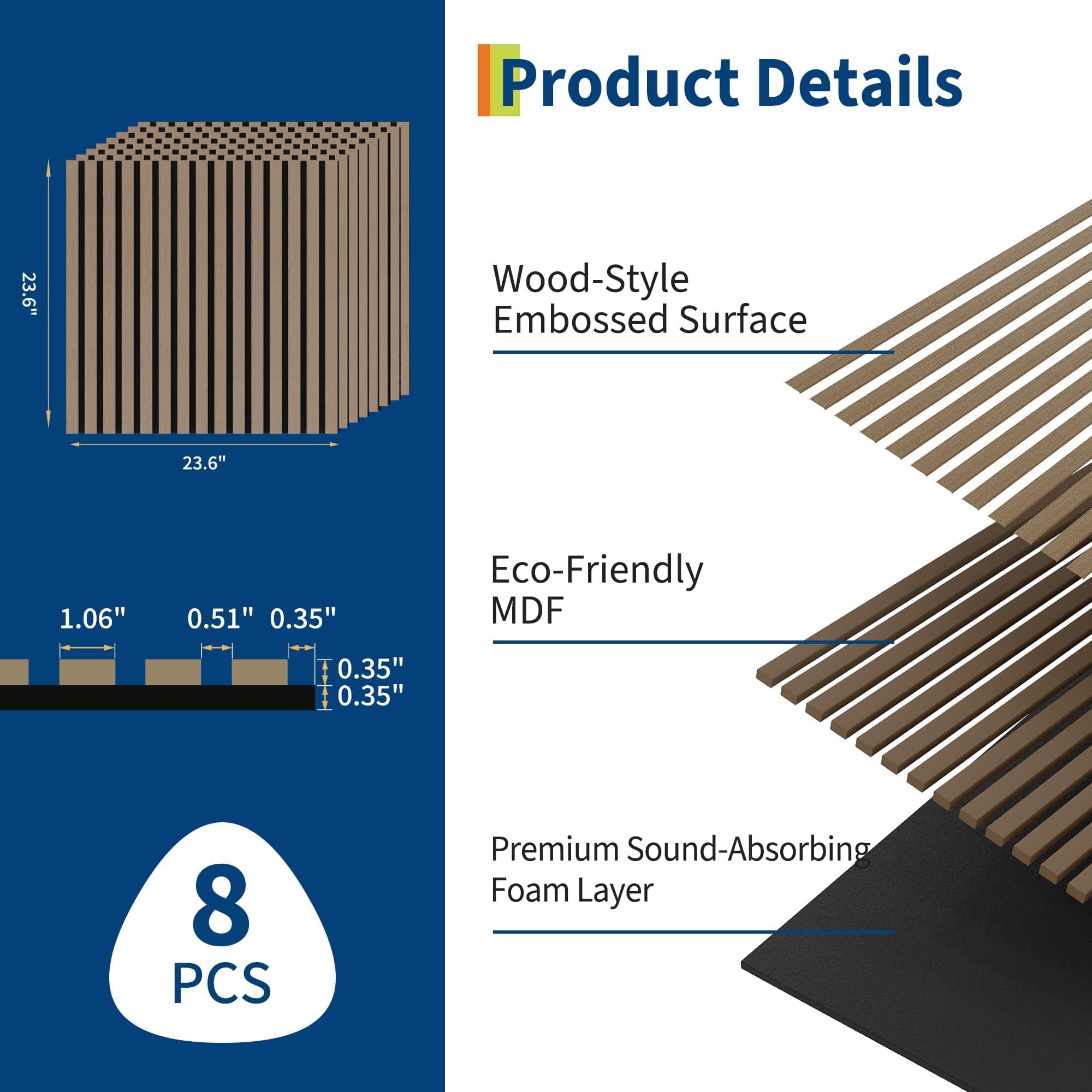 3D Wooden Wall Panels, 23.6" x 23.6" Acoustic Sound Absorbing Tiles, Easy Peel Stick Installation, Modern Slat Wall Panels for Home Theater, Office, Studio, Bedroom, Living Room
