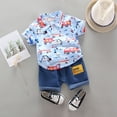 thumbnail image 2 of Baby Boy Summer Clothes Cartoon Car Prints Toddler Summer Short Sleeve Lapel Shirt and Shorts 2Pcs Thin Breathable Outfit Little Brother Outfit Blue 2 Years-3 Years, 2 of 4