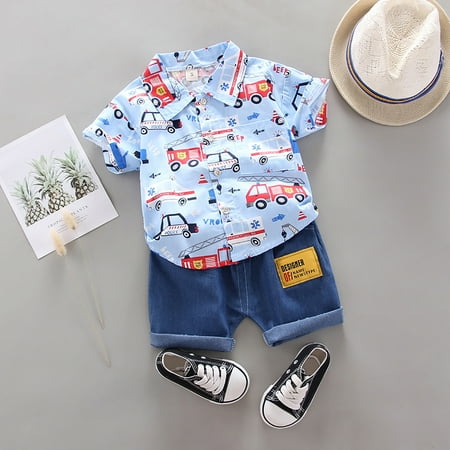 

Cathalem Fashion Clothes for Toddlers 14Years Baby Summer T-shirt Cartoon Boys Set Tops+Shorts Outfits Infant Baby Boy Pajamas Childrenscostume Blue 90=M
