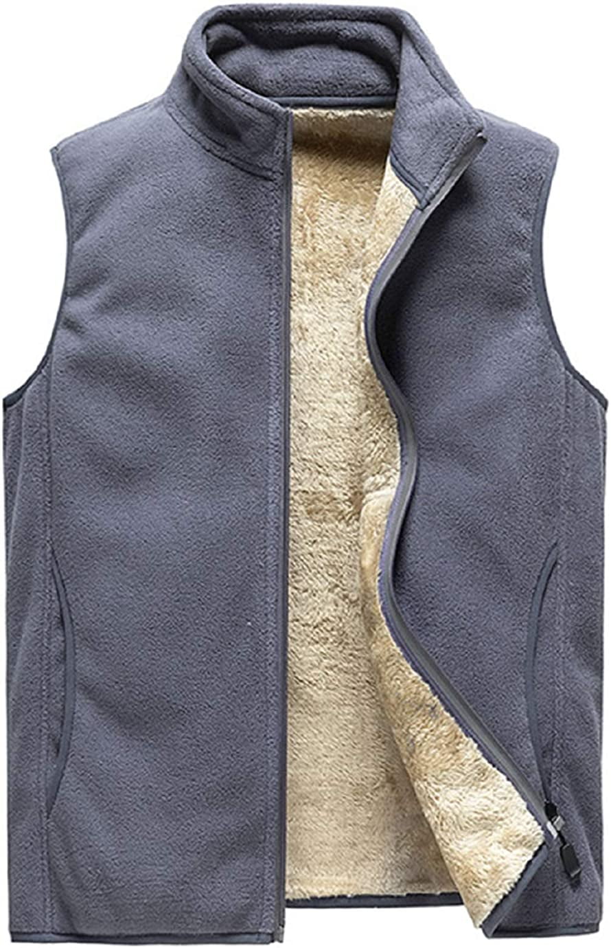 PIKADINGNIS Men's Winter Stand Collar SherpaLined Sleeveless ZipUp