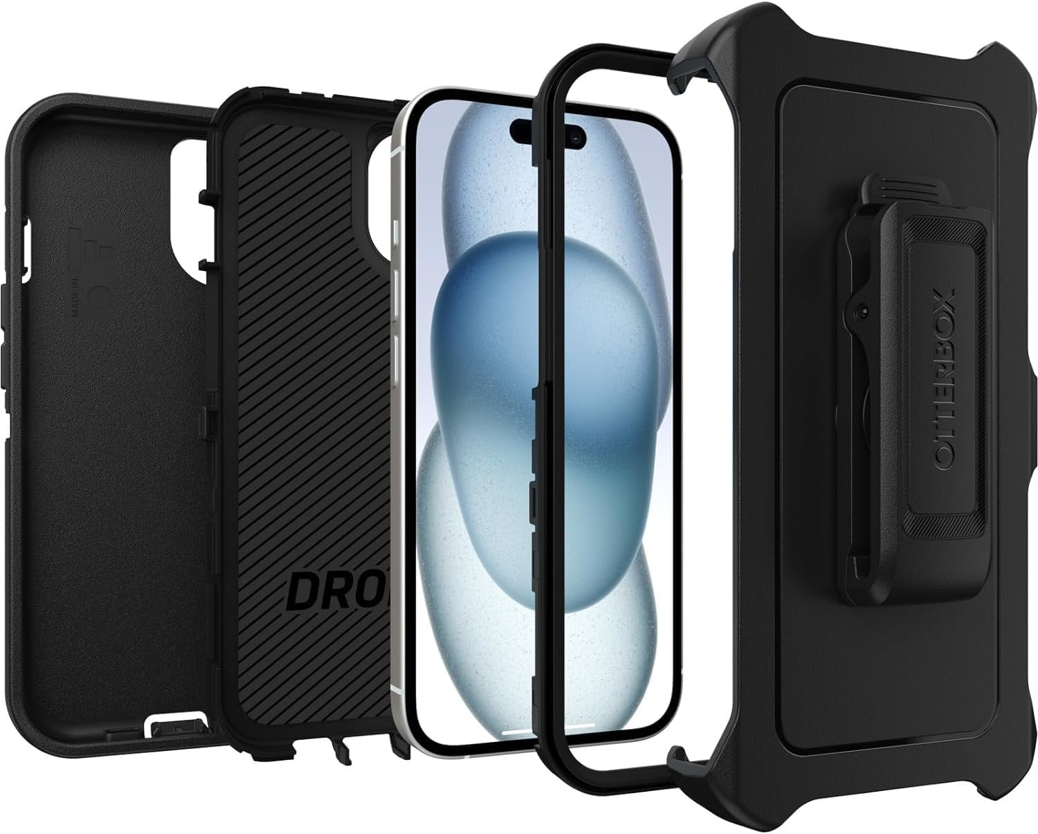 OtterBox iPhone 15, iPhone 14, & iPhone 13 Only - Defender Series Case - Black - Screenless - Rugged & Durable - with Port Protection - Holster Clip Includes - Non-Retail Packaging