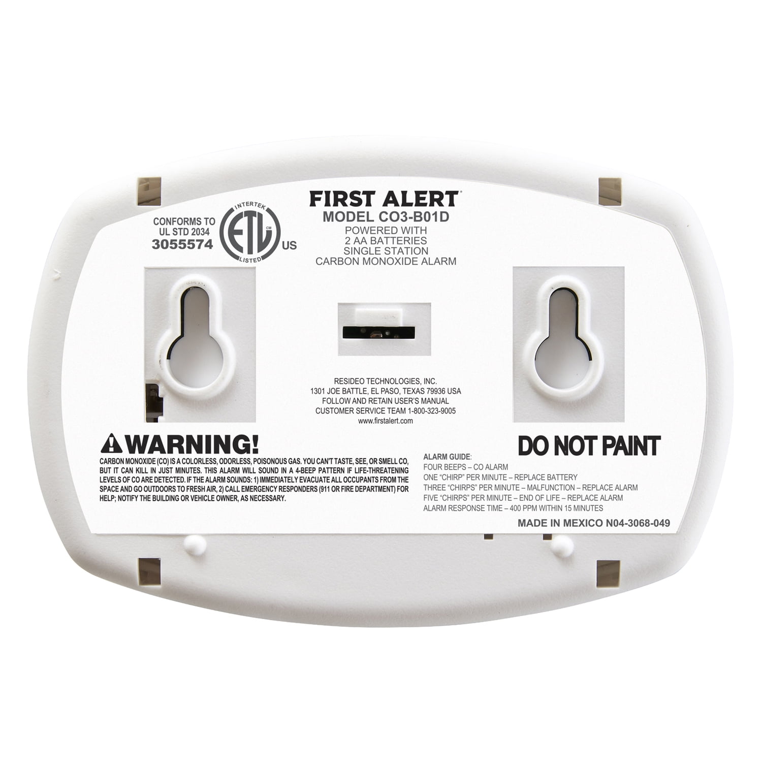 First Alert CO3-B01D-T Battery-Operated Carbon Monoxide Alarm with Digital Display