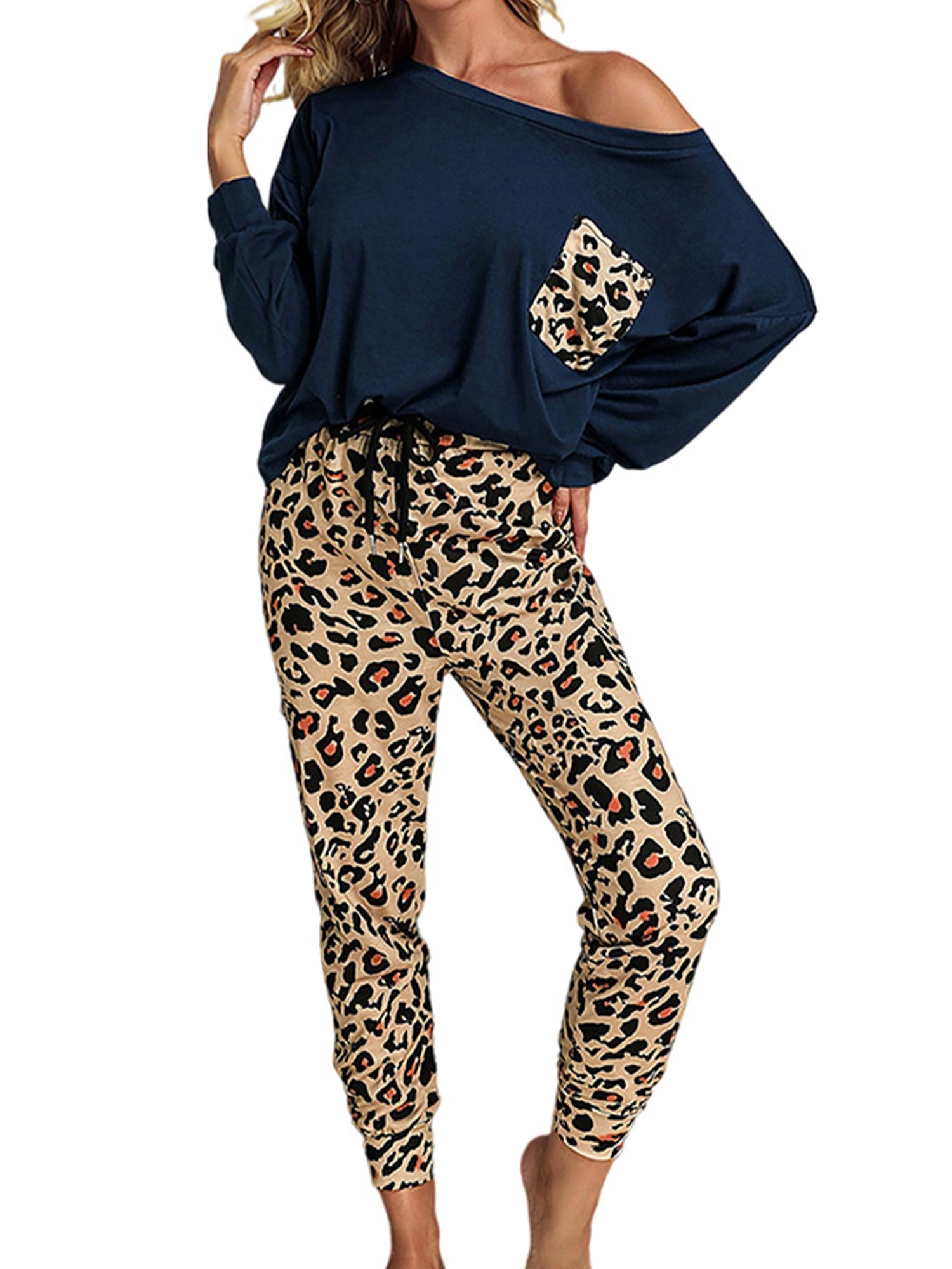 UKAP Womens 2 Pcs Leopard Tracksuit 
