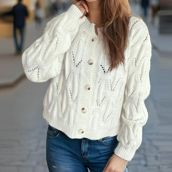 Ofreoo Women's Casual Long Sleeve Patchwork Knit Sweater Cardigan on Clearance