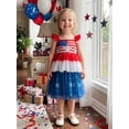 thumbnail image 5 of BemeyourBBs Toddler Baby Girl 4th of July Dress Outfit Little Baby Girl Patriot Independence Day Dress Red White Blue Stripe Star Print Flying Sleeve Tiered Tulle Tutu Dress Party Holiday Dresses, 5 of 9
