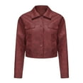 thumbnail image 3 of Defitshape Women's Faux Suede Leather Jacket Button Down Collar Pockets Crop Moto Jackets Long Sleeve Casual Fashion Biker Coat Burgundy 12, 3 of 5