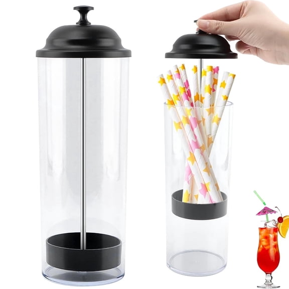 10.6 in Straw Dispenser with Lid, Tutuviw Plastic Straw Holder for Counter, Drinking Straw Organizer Container Transparent Straw Holder for Most Straws, Black (Straws Not Include)
