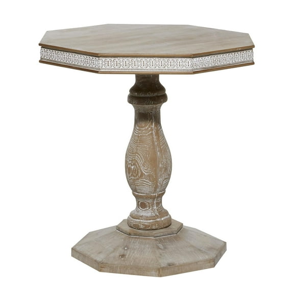 DecMode 28" x 30" Brown Wood Handmade Intricately Carved Scroll Accent Table, 1-Piece
