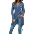 thumbnail image 4 of Women's Sexy Zip Up V Neck Long Sleeve Side Split Asymmetrical Hem Longline Tunic Blouse Top, 4 of 15