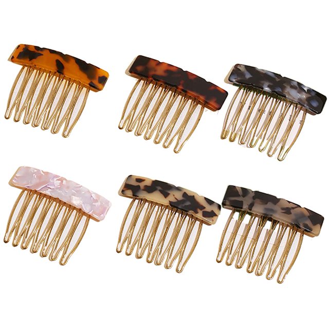 6 Piezas de Acetato Exquisitos Peines Laterales para el Cabello Pequeños Siete Dientes Flequillo Decorativo Peine Pin Tocado Joyería para el Cabello Accesorios de Estilo de Moda para Mujeres y niñas