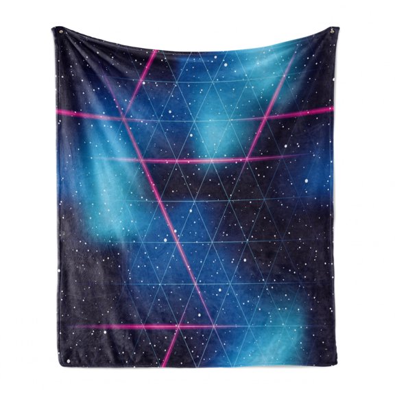 Navy and Blush Soft Flannel Fleece Blanket, Eighties Inspired Retrofuturistic Triangles Virtual Reality Sci Fi, Cozy Plush for Indoor and Outdoor Use, 50" x 60", Indigo Blue Hot Pink, by Ambesonne