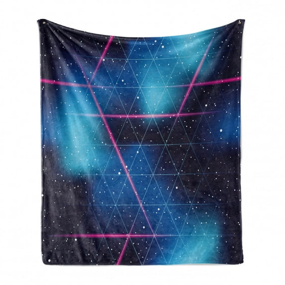 Navy and Blush Soft Flannel Fleece Blanket, Eighties Inspired Retrofuturistic Triangles Virtual Reality Sci Fi, Cozy Plush for Indoor and Outdoor Use, 70" x 90", Indigo Blue Hot Pink, by Ambesonne