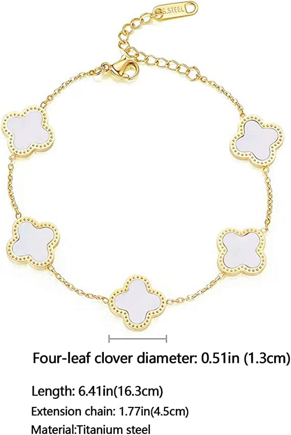 SHINYY Four Leaf Clover Bracelet for Women 18K Gold Plated Stainless Steel Lucky 4 Leaf Link Bracelet Wrist Jewelry for Mother and Daughter (Green