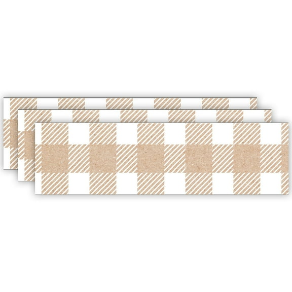 Creative Teaching Press Krafty Pop Kraft Buffalo Check EZ Border, 48 Feet Per Pack, 3 Packs