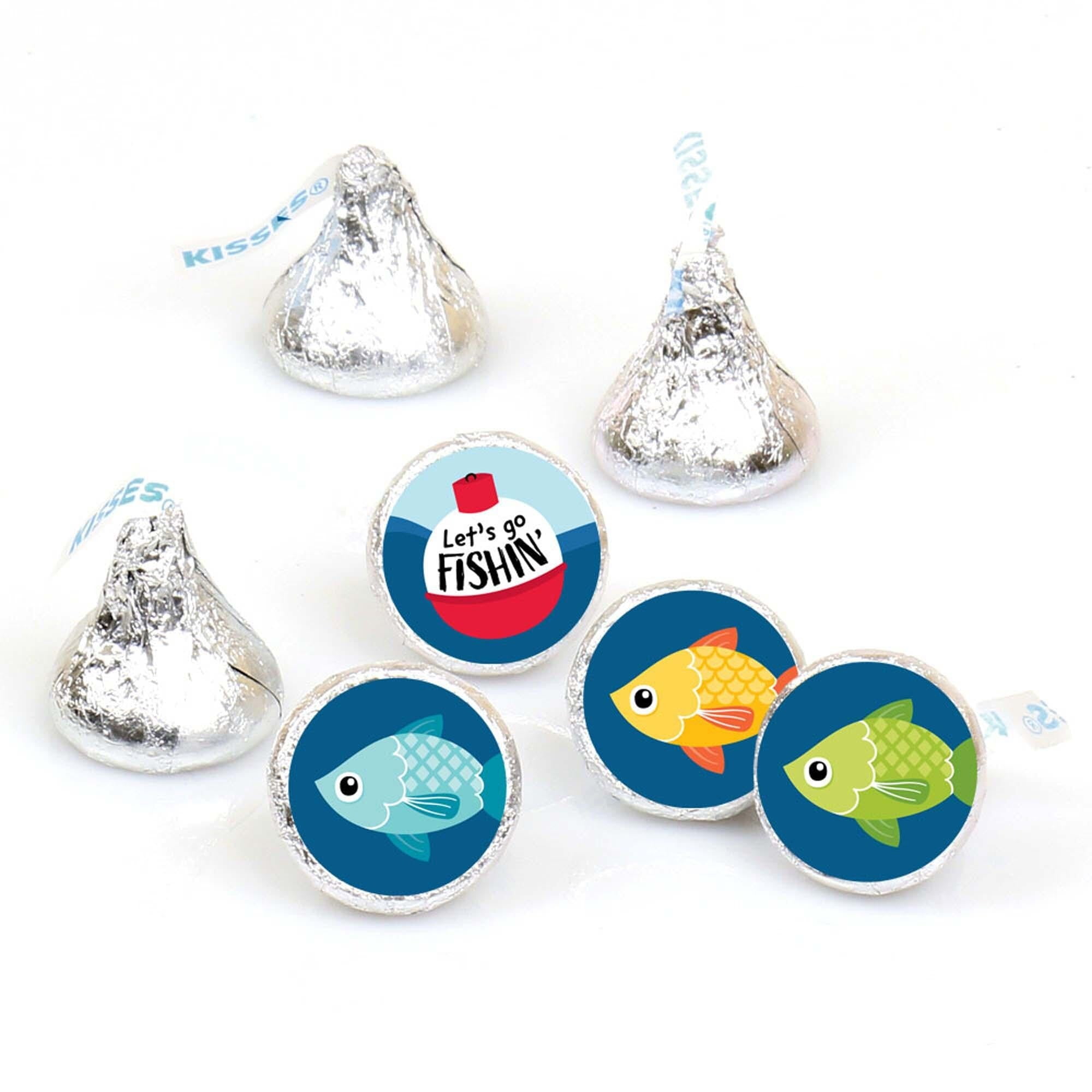Big Dot of Happiness Let's Go Fishing - Fish Birthday Party or Baby Shower Round Candy Sticker Favors - Labels Fit Hershey's Kisses 108 Ct