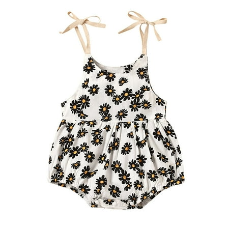 

YWDJ One Piece Outfit Summer Girls Flowers Straps Sleeveless Jumpsuit Casual Bodysuit Clothes White 0-3 Months
