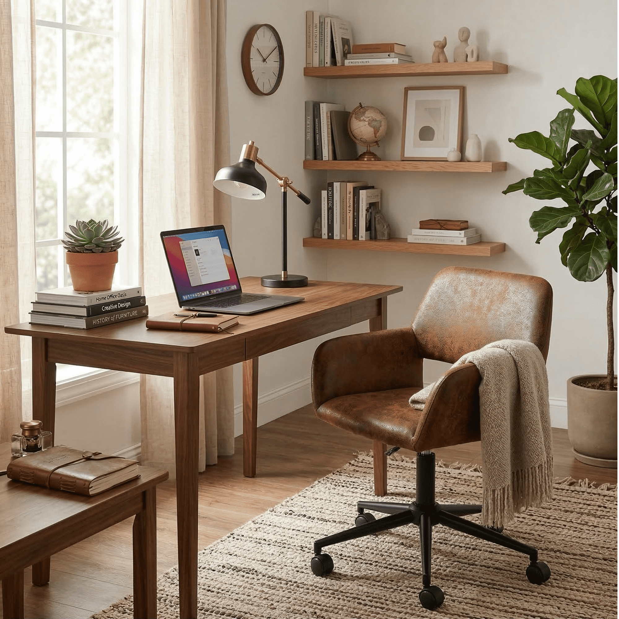 Homy Casa 1-Piece Ergonomic Office Chair, Adjustable Faux Suede Desk Chair with Padded Arms for Home Office