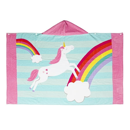 

TureClos Extended Kids Bath Beach Soft Cotton Terry Hooded Towel Wrap Cartoon Cape Shower Robe Poncho Rainbow