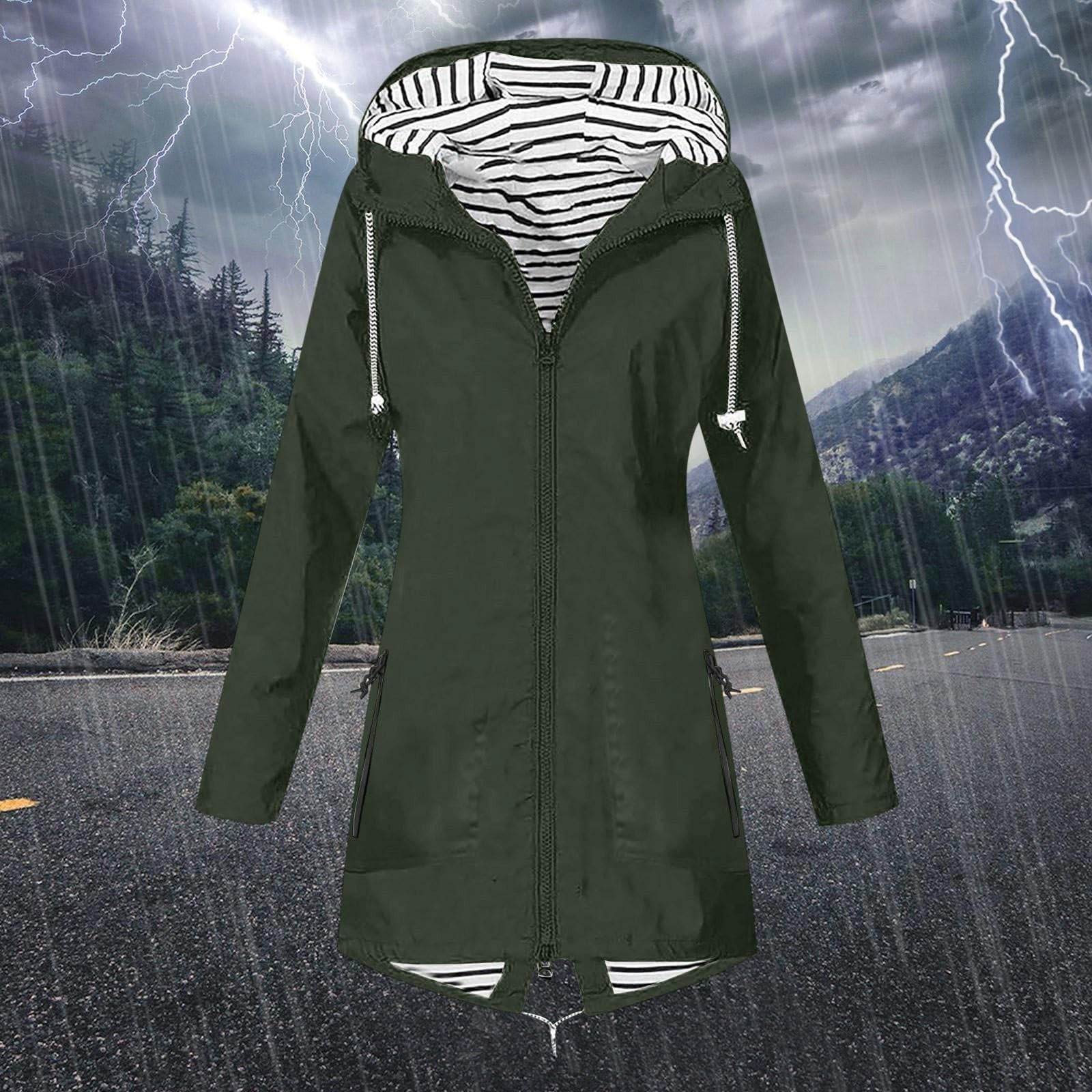 Rain Jacket for Women Lightweight Long Riancoat Hooded Waterproof Windbreaker Outdoor Hiking Travel Trench Coats