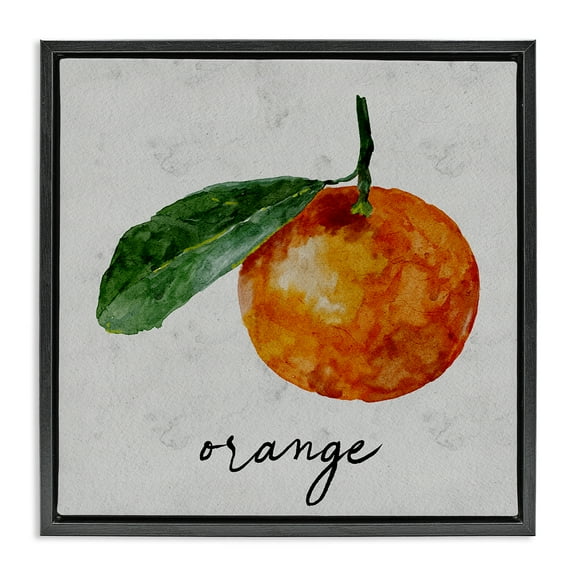 Stupell Industries Vintage Orange with Leaf Food & Beverage Painting Black Floater Framed Canvas Art Print Wall Art, 18 x 18
