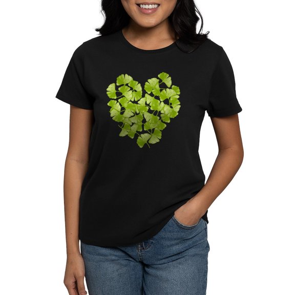 CafePress - Ginkgo Leaf Heart Women's Dark T Shirt - Women's Traditional Fit Dark T-Shirt
