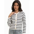 thumbnail image 3 of Women's Striped Cardigan Sweater Trendy Long Sleeve Button Down Crew neck Cardigans, 3 of 6