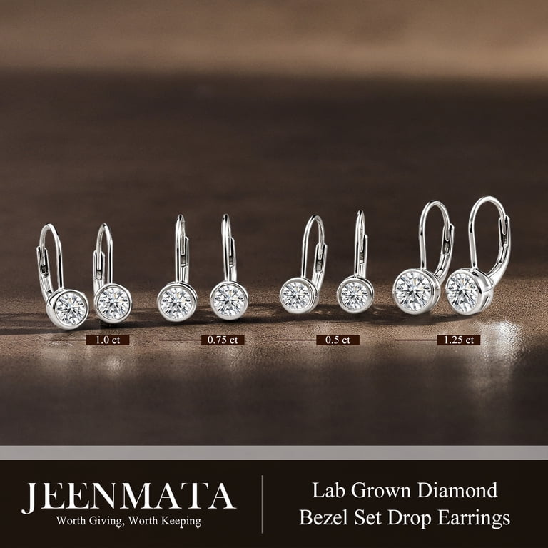 JeenMata 0.50 Carat Lab Grown Diamond Bezel Leverback Earrings photo 3