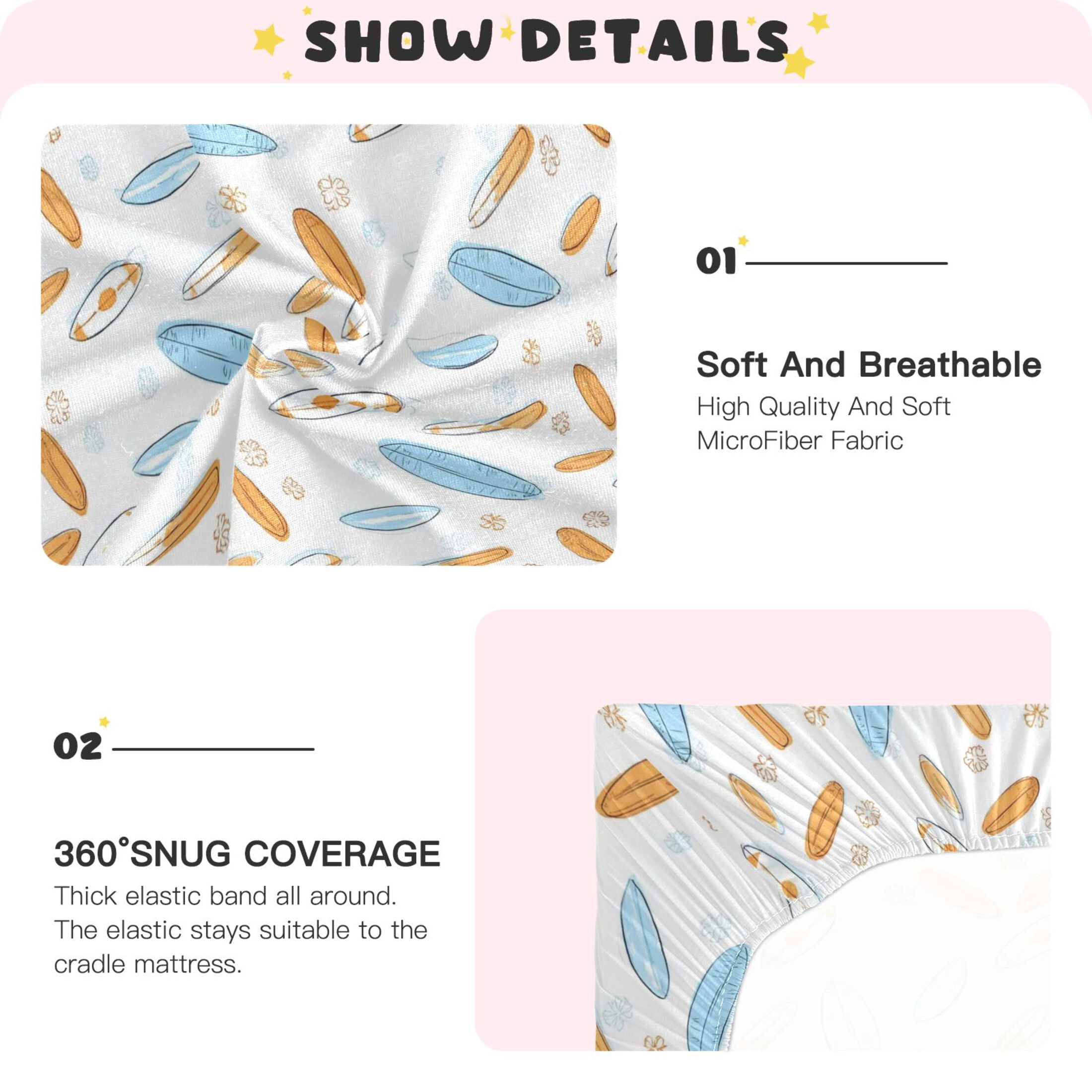 Baby Essentials 52”x 28”- Standard Cotton-like Modal Elastic- Surfboard Design Crib Sheets for Newborns and Toddlers