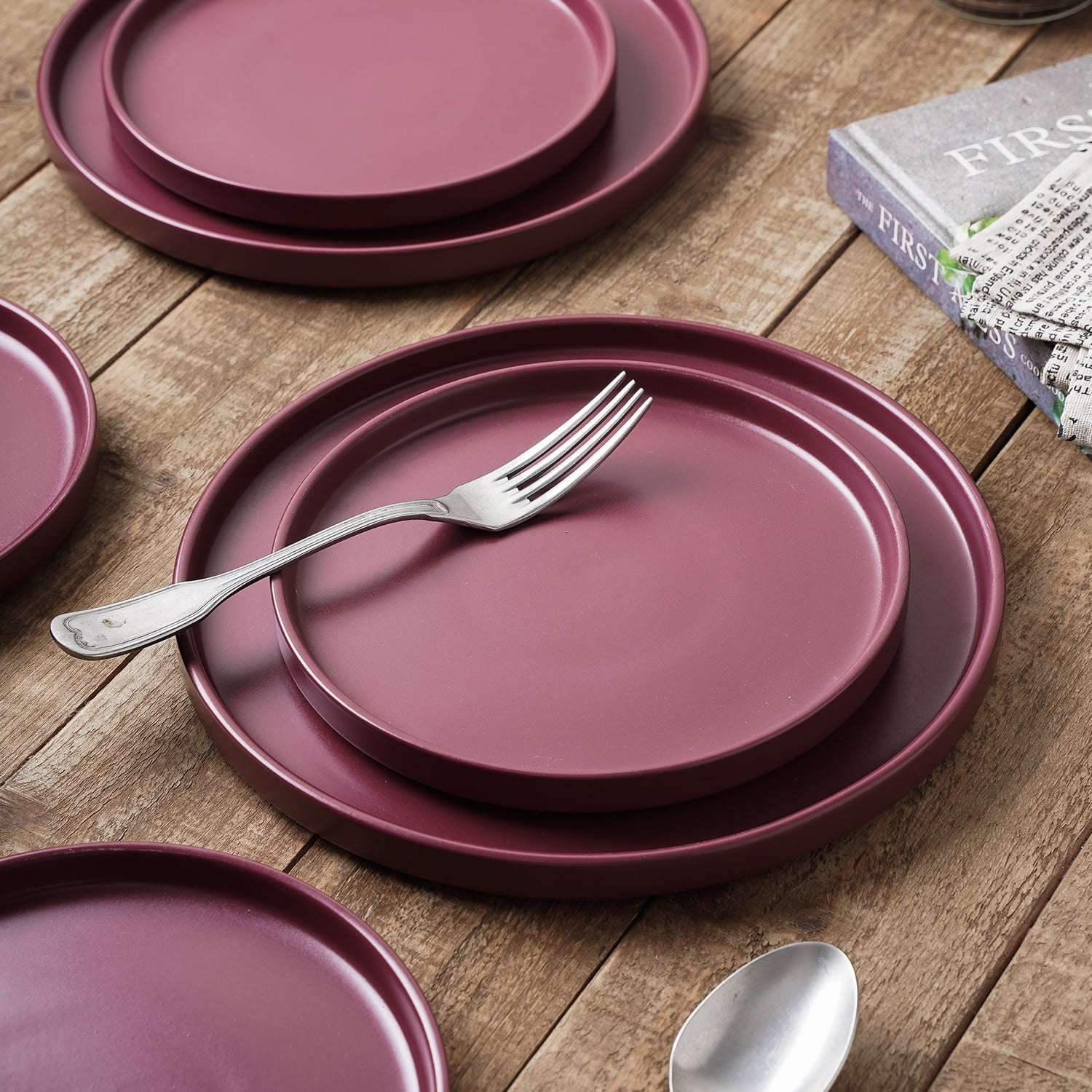 Stone + Lain Chelsea Stoneware Collection, Round Dinnerware Set, 24 Pieces Service for 8, Purple
