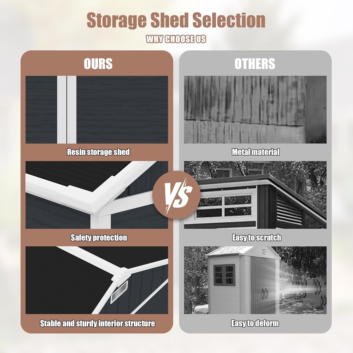 Outdoor Storage Shed 6x6 Ft, Resin Plastic Tool Shed with Lockable Door for Yard, Garden Shed Patio, Weatherproof, Grey & White