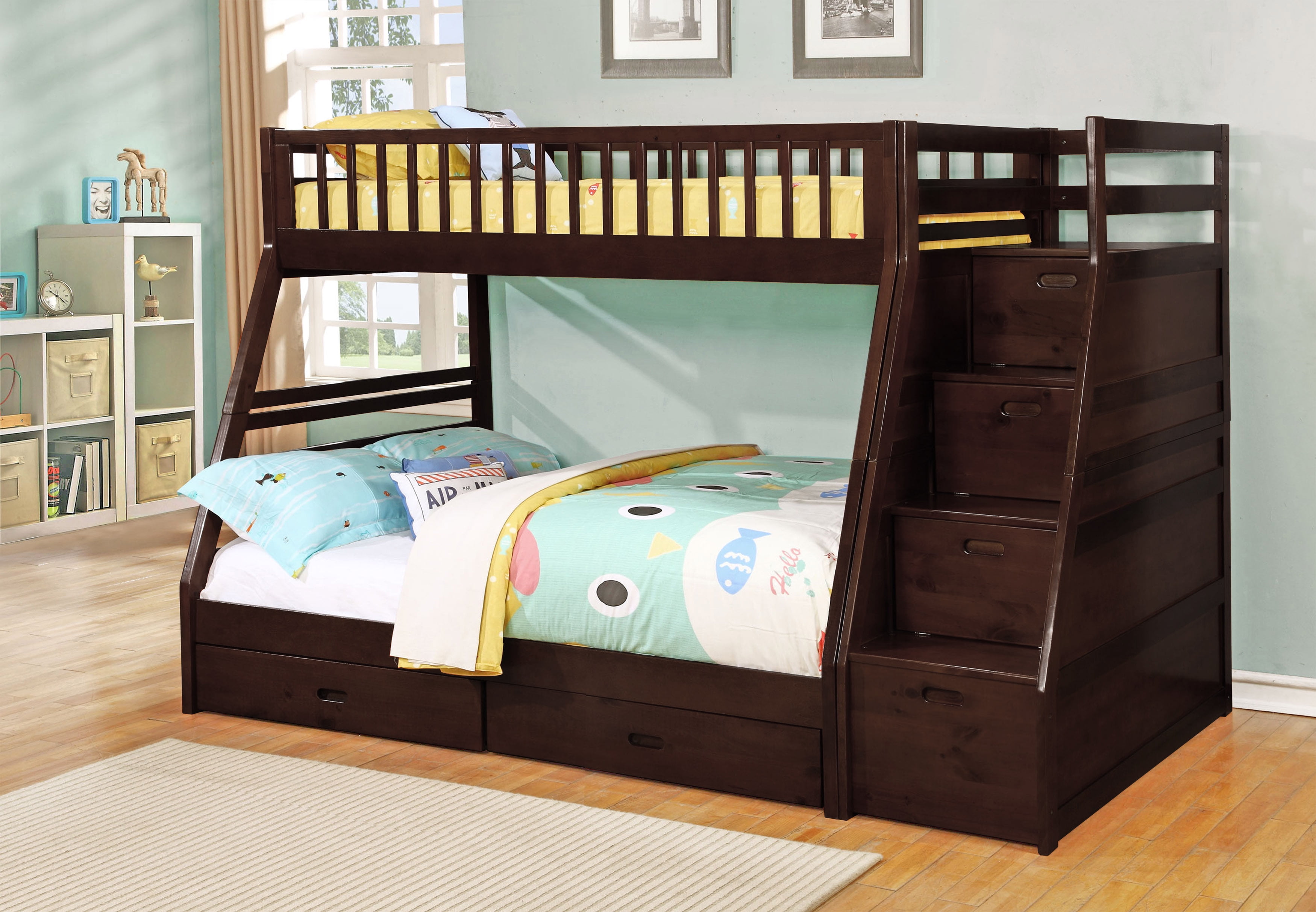 Darla Twin Over Full Staircase Bunk Bed with Storage