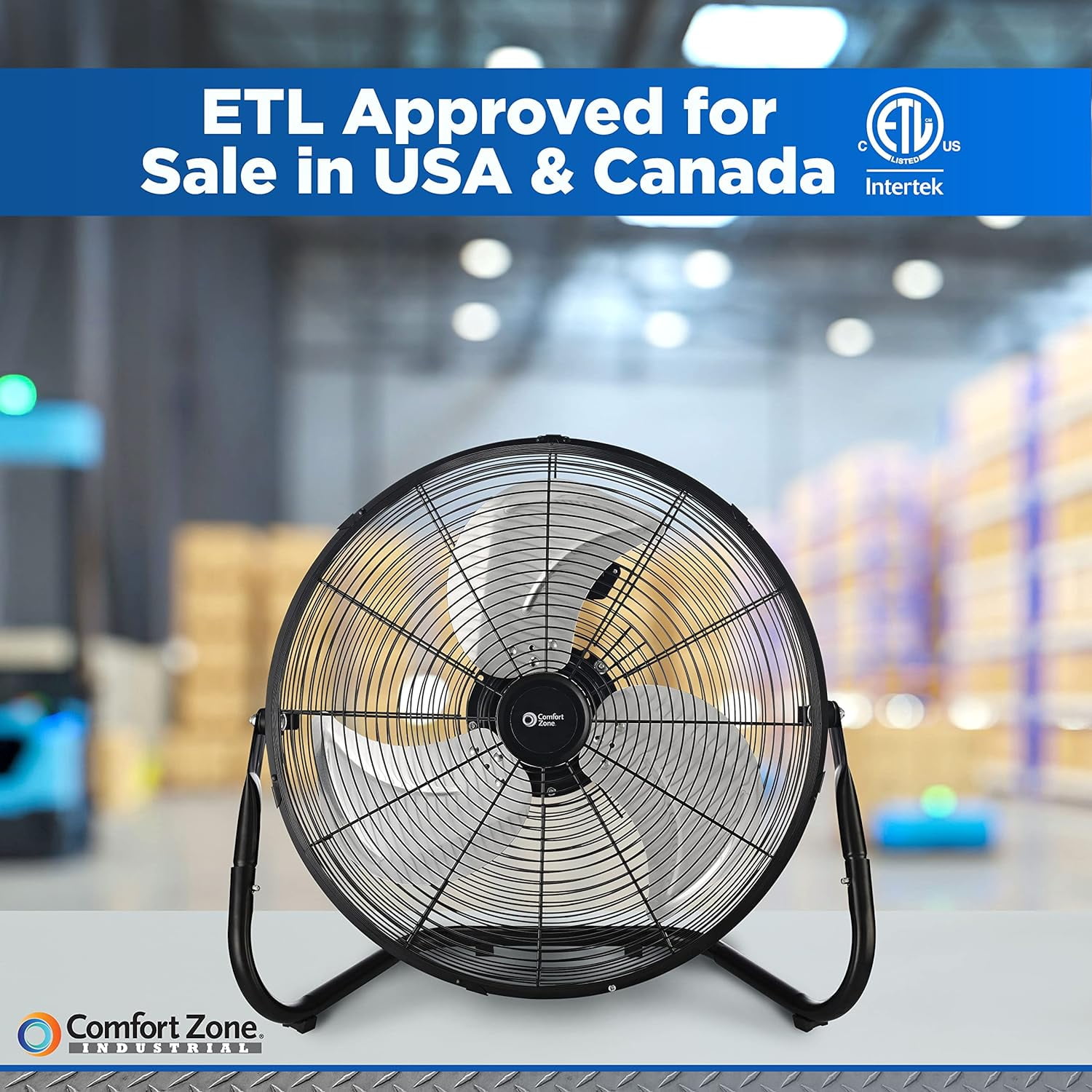 Comfort Zone 18" Metal Floor Fan with Adjustable Tilt, Carry Handle, Rubber Feet