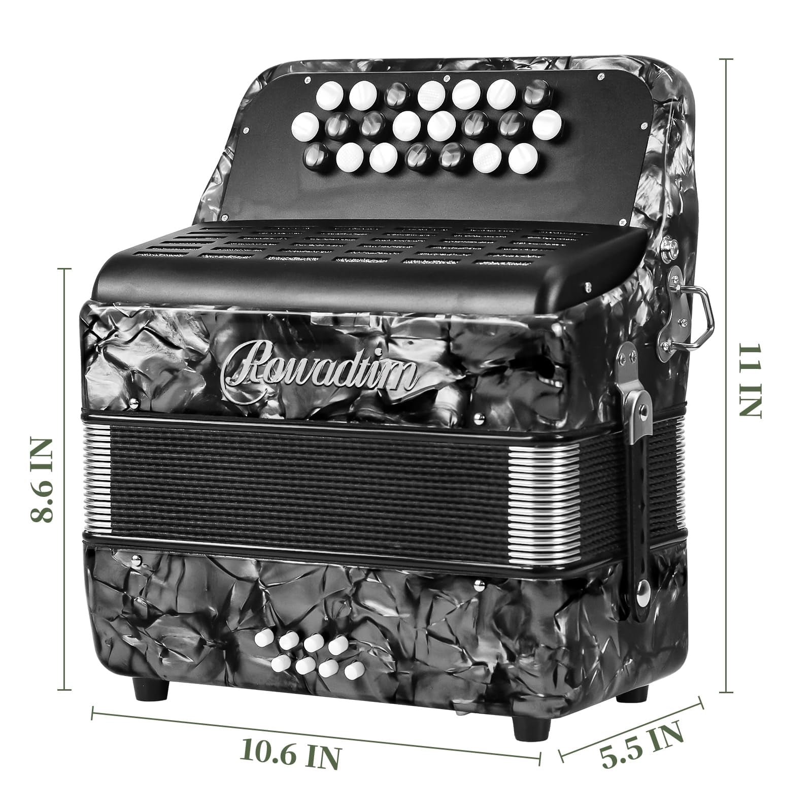 Rowadtim 22 Keys Accordion, 8 Bass Student Piano Accordions Suitable for Beginners and Students; Lightweight and Portable,  with  Backpack and Adjustable Straps (Gray)