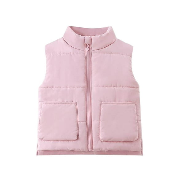 Auroural winter coats for kids girls Fall And Winter Children's Solid Color Quilted Top Boys And Girls Thickened Warm Fashionable Down-filled Top Casual Sleeveless Outer Wear Jacket,0-8Years Pink 110