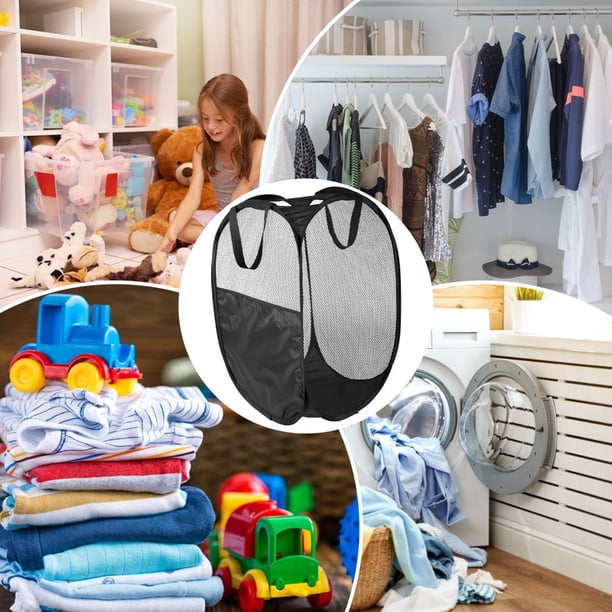 DUCOO Panier à linge pliable en maille avec poche latérale, panier à linge sale pliable avec poignées renforcées robustes pour maison, dortoir, chambre à coucher, voyage, salle de bain, noir, 70 l