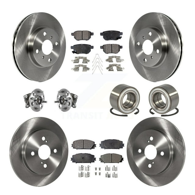 Transit Auto Roulements de Moyeu de Roue avant Arrière Assemblage Rotors de Frein à Disque et Kit de Tampons Semi-Métalliques (10 Pcs) pour Voiture 2015-2018 Toyota Yaris Freins Arrière - Côté Gauche Droit (Conducteur Passager) KBB-116463