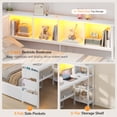 thumbnail image 6 of Twin Corner Bed Frame with Desk and Storage Bookcase, Metal Daybed with Charging Station, LED Lights and 2 Drawers, Twin Size Gaming Platform Bed Frame, Esports-Style, White, 6 of 10
