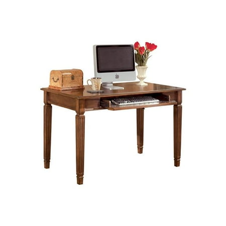 - Benzara BM190076 Rectangular Wooden Desk with Drop Down Keyboard Tray & Turned Legs - Brown - 28 x 48 x 30.13 in.