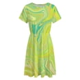 thumbnail image 4 of Lime Green Swirls Dress Fashion Beach Short Sleeve Dresses Female Party Printed Sundress, 4 of 7