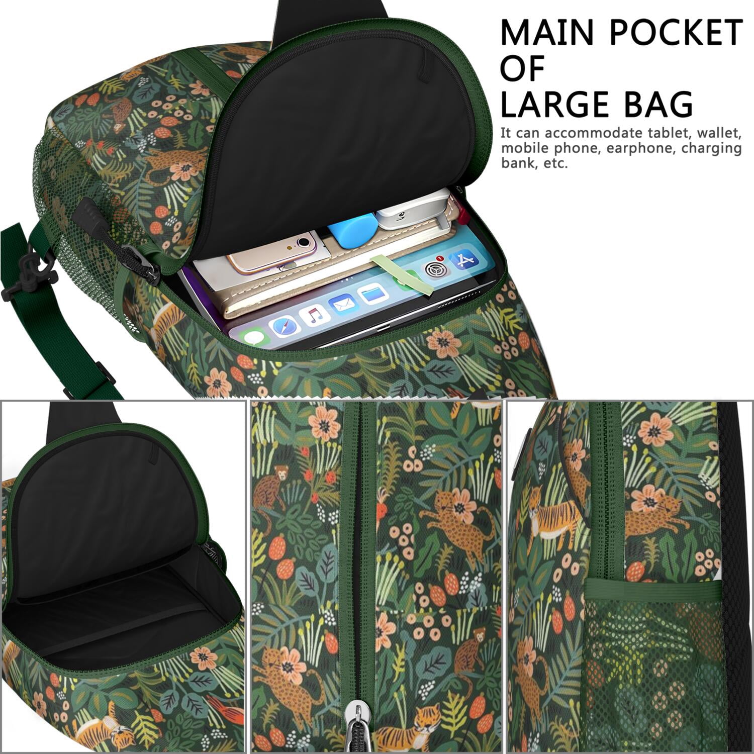 Wild Horse and Flowers Design Hiking Daypack – Secure Zippers, Lightweight, Artistic Floral Print – Cute Rainbow Pattern Travel Chest Bag